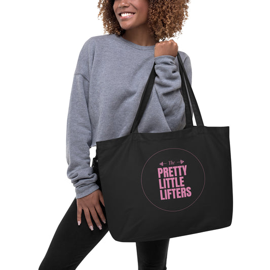 The Pretty Little Lifters barbell large organic tote bag